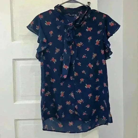 Zara navy blue floral flowy tank top size extra small - Picture 1 of 5